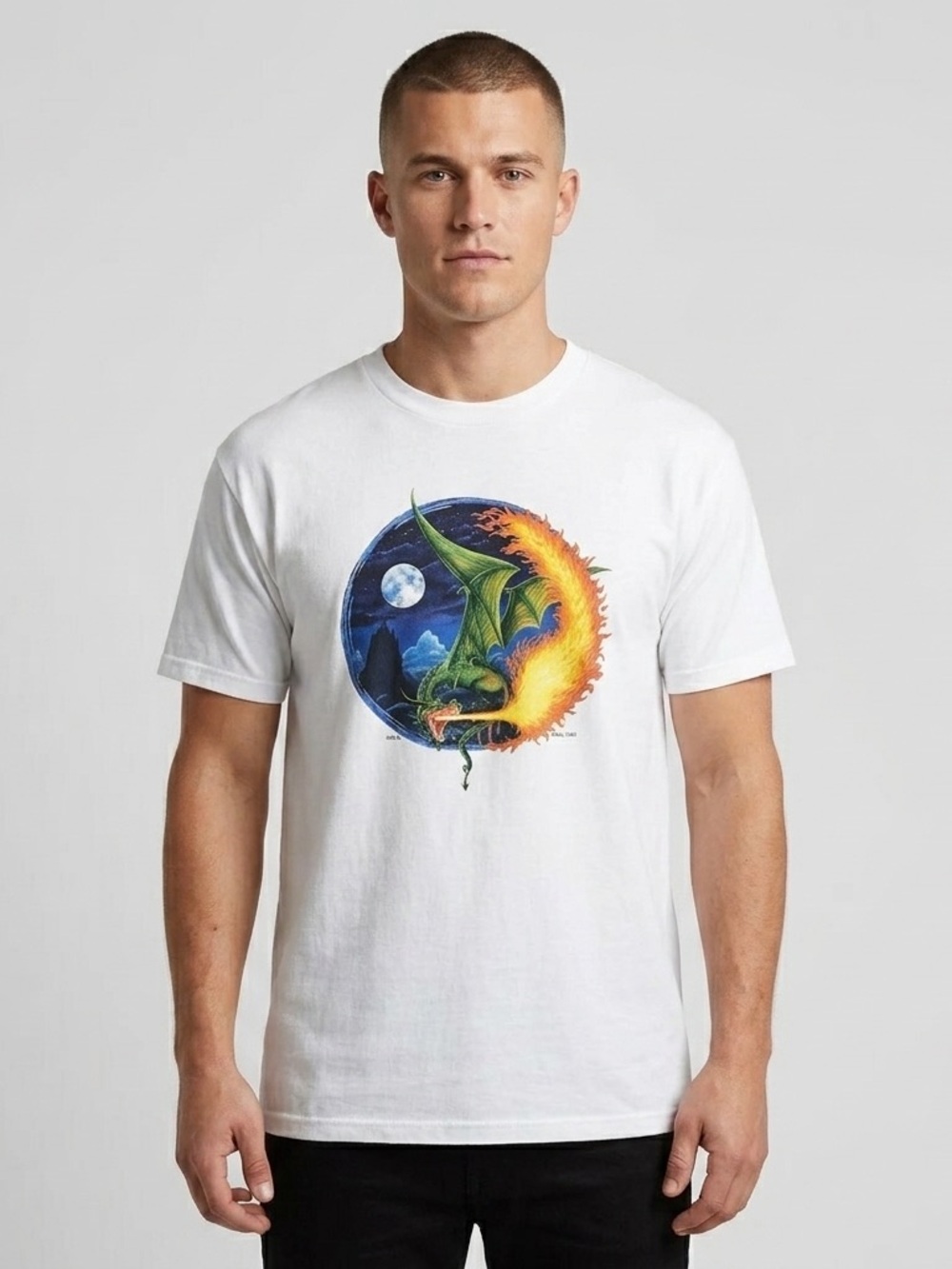Vintage 2000 Fire Dragon Crescent Moon T-Shirt NGI Fruit of the Loom Large